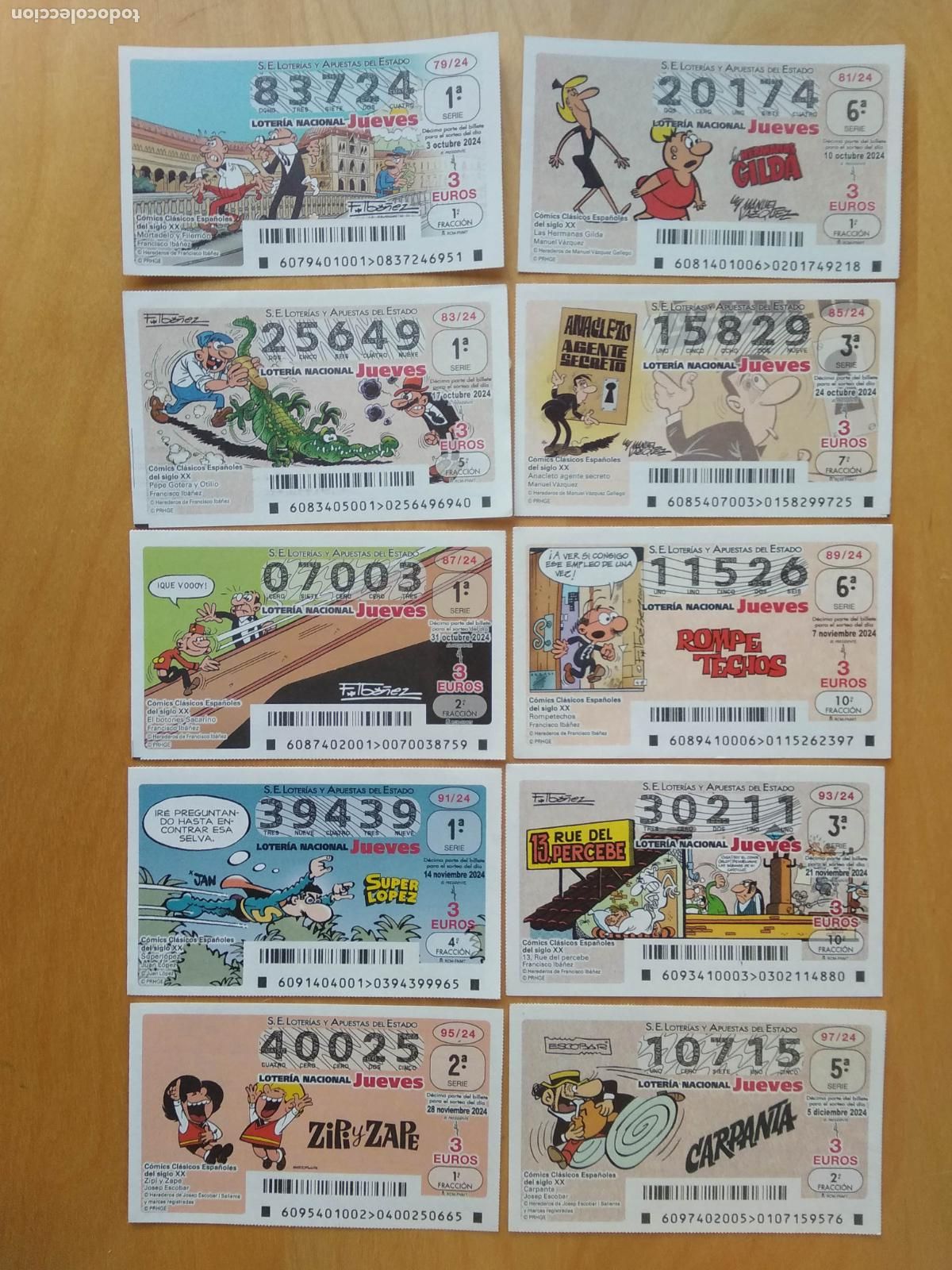 Loter&iacute;a Nacional: LOTERIA NACIONAL JUEVES SERIE COMPLETA DE 10 DECIMOS COMICS CLASICOS ESPA&Ntilde;OLES DEL SIGLO XX A&Ntilde;O 2024