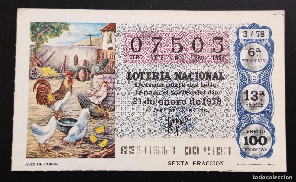 Loter&iacute;a Nacional: D&Eacute;CIMO DE LOTERIA - 21-ENERO-1978 - AVES DE CORRAL