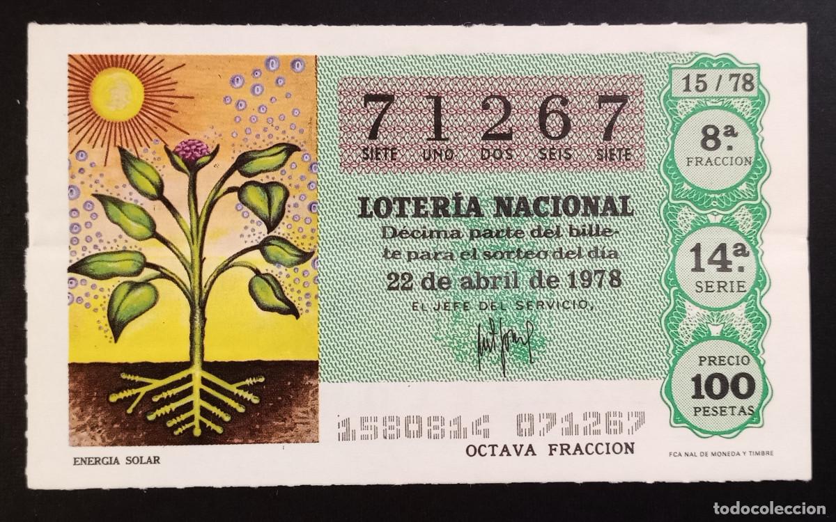 Loterie Nationale: D&Eacute;CIMO DE LOTERIA - 22-ABRIL-1978 - ENERGIA SOLAR