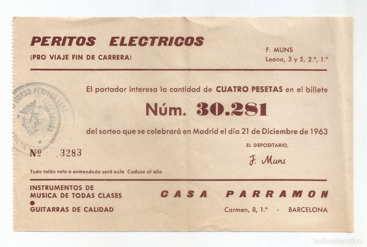 Loter&iacute;a Nacional: PARTICIPACI&Oacute;N PARA SORTEO DE NAVIDAD - 1963 - PERITOS EL&Eacute;CTRICOS/CASA PARRAMON
