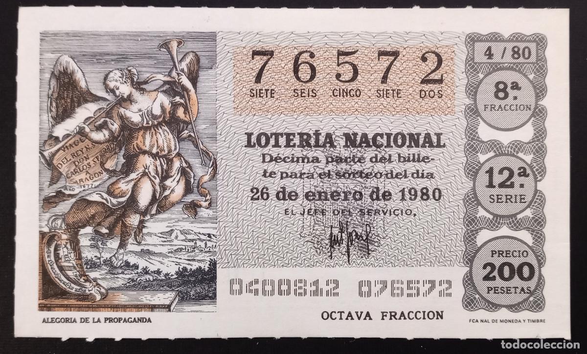 Loter&iacute;a Nacional: D&Eacute;CIMO DE LOTERIA - 26-ENERO-1980 - ALEGORIA DE LA PROPAGANDA