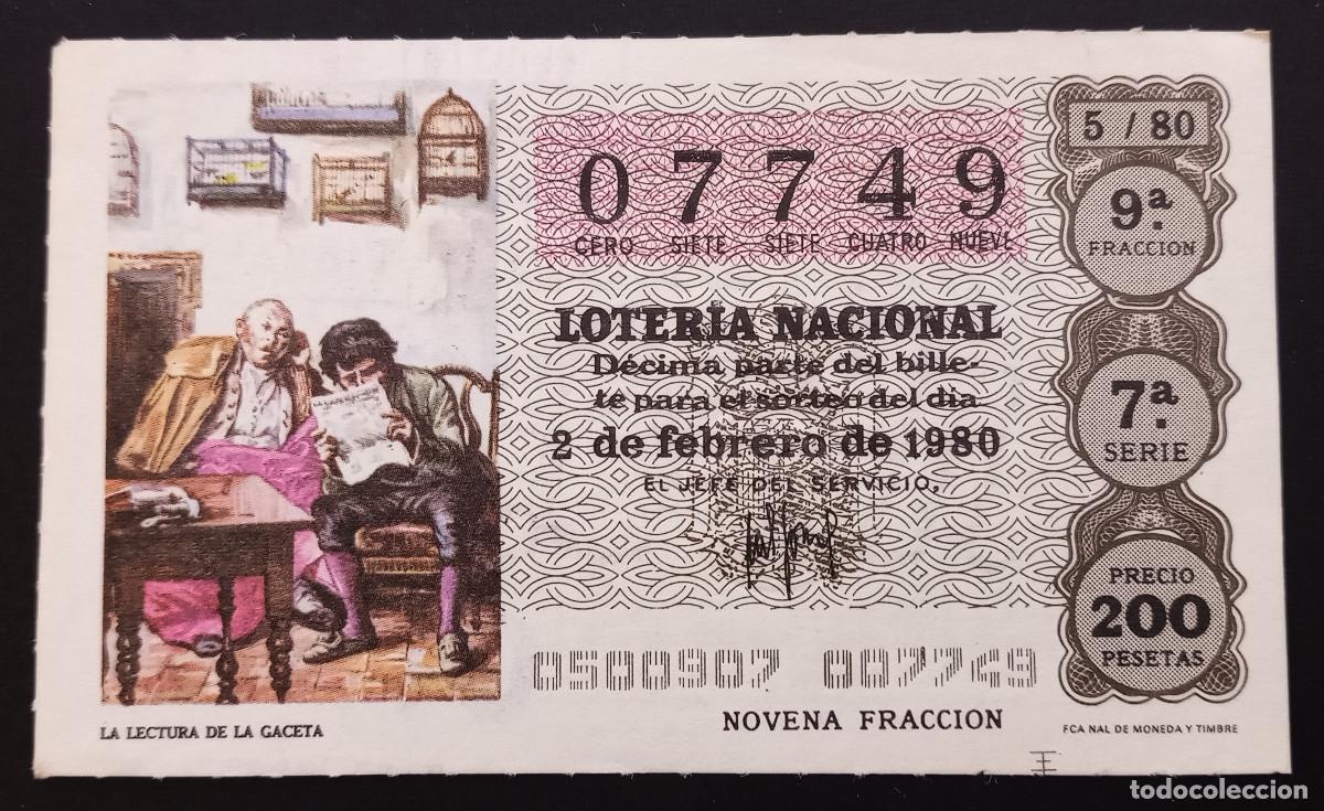 Loter&iacute;a Nacional: D&Eacute;CIMO DE LOTERIA - 2-FEBRERO-1980 - LA LECTURA DE LA GACETA
