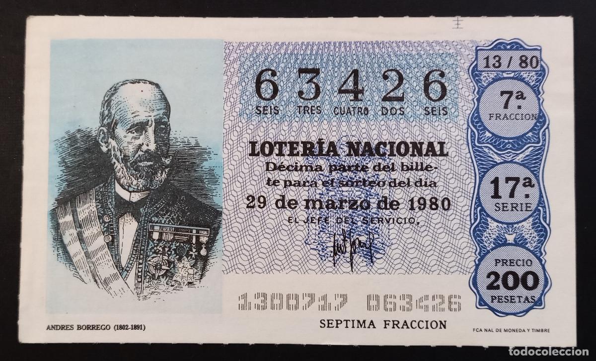 Loter&iacute;a Nacional: D&Eacute;CIMO DE LOTERIA - 29-MARZO-1980 - ANDRES BORREGO