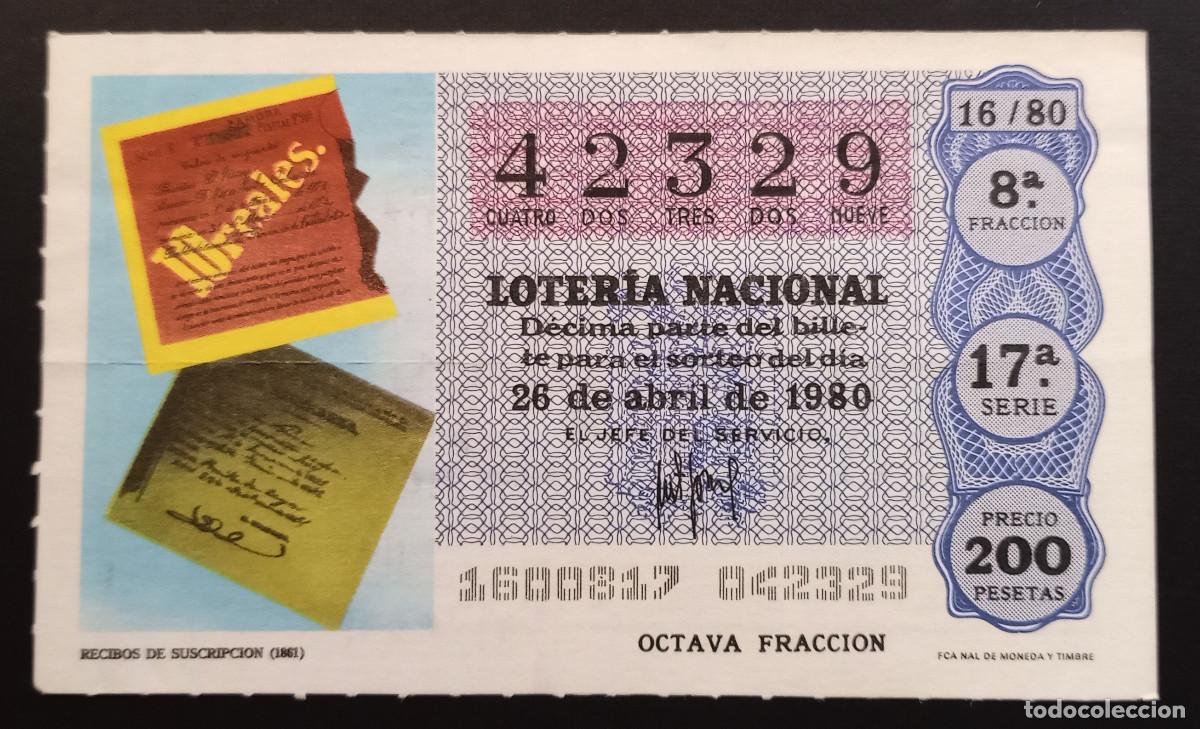 Loter&iacute;a Nacional: D&Eacute;CIMO DE LOTERIA - 26-ABRIL-1980 - RECIBOS DE SUSCRIPCI&Oacute;N