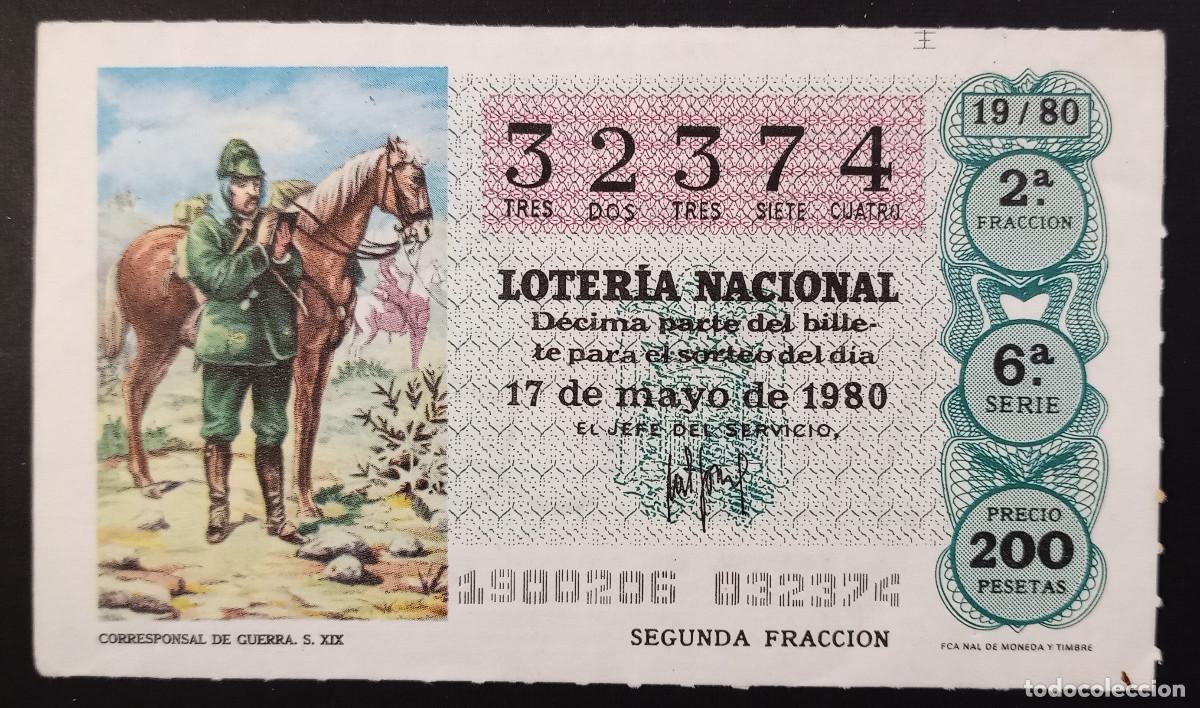 Loter&iacute;a Nacional: D&Eacute;CIMO DE LOTERIA - 17-MAYO-1980 - CORRESPONSAL DE GUERRA