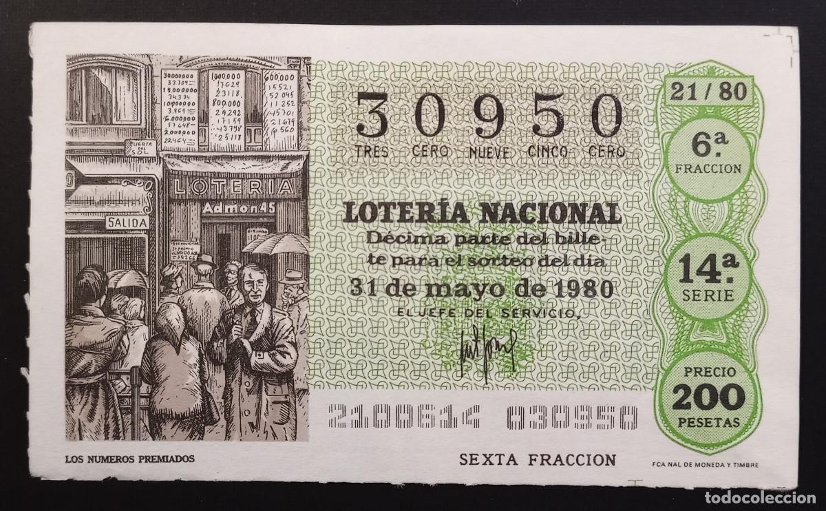 Loter&iacute;a Nacional: D&Eacute;CIMO DE LOTERIA - 31-MAYO-1980 - LOS N&Uacute;MEROS PREMIADOS