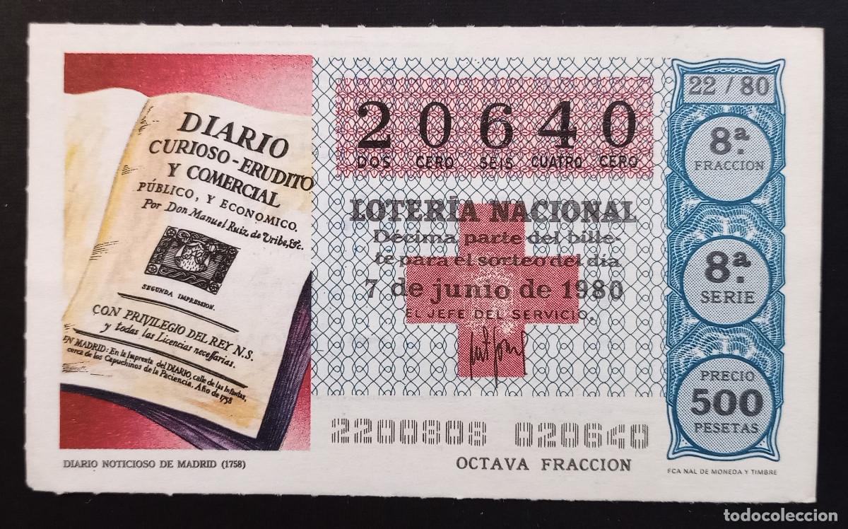 Loter&iacute;a Nacional: D&Eacute;CIMO DE LOTERIA - 7-JUNIO-1980 - DIARIO NOTICIOSO DE MADRID