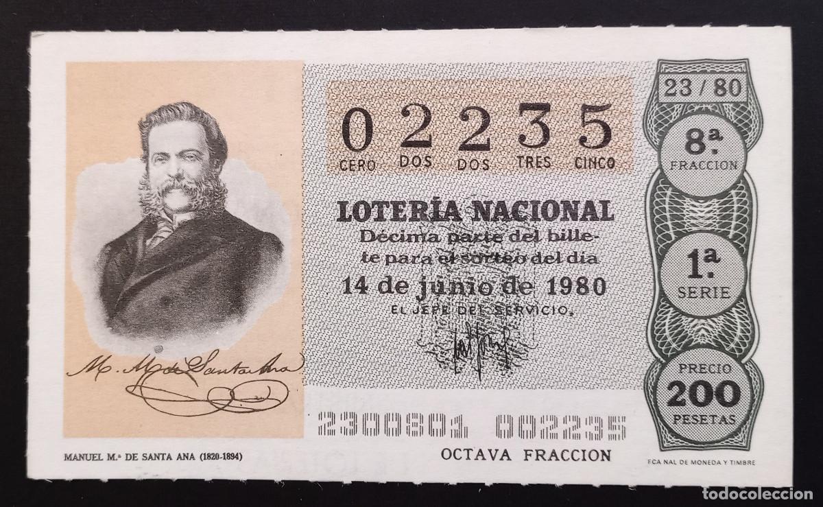 Loter&iacute;a Nacional: D&Eacute;CIMO DE LOTERIA - 14-JUNIO-1980 - MANUEL M&ordf; DE SANTA ANA