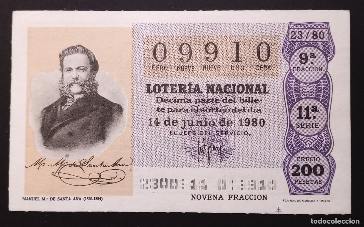 Loter&iacute;a Nacional: D&Eacute;CIMO DE LOTERIA - 14-JUNIO-1980 - MANUEL M&ordf; DE SANTA ANA