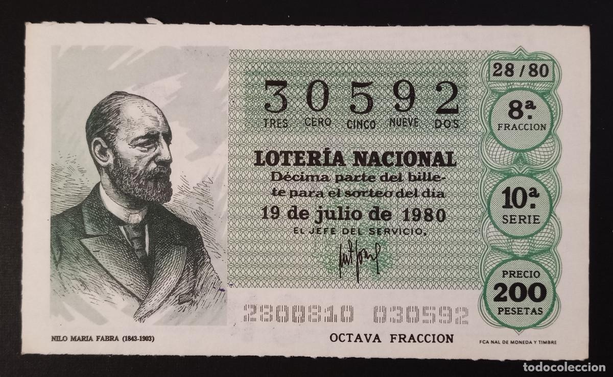 Loter&iacute;a Nacional: D&Eacute;CIMO DE LOTERIA - 19-JULIO-1980 - NILO MARIA FABRA