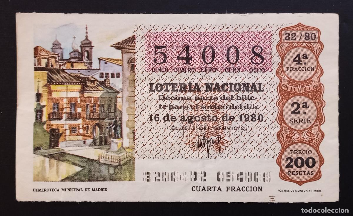 Loter&iacute;a Nacional: D&Eacute;CIMO DE LOTERIA - 16-AGOSTO-1980 - HEMEROTECA MUNICIPAL DE MADRID
