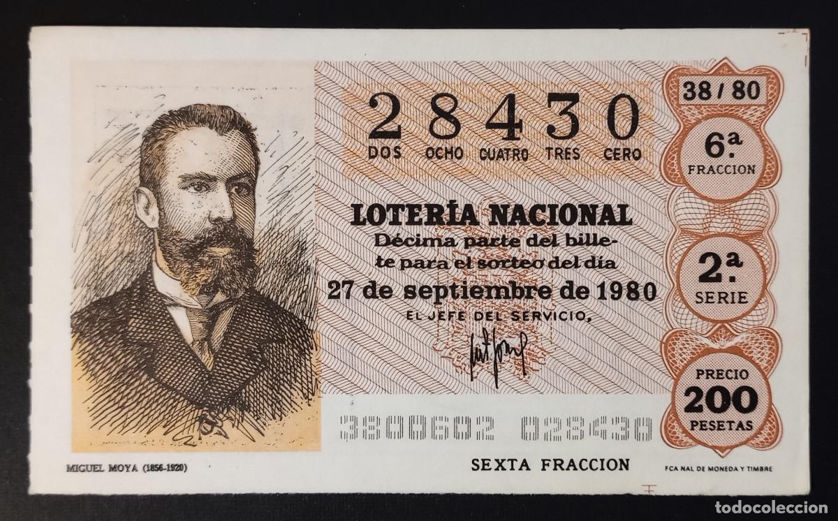 Loter&iacute;a Nacional: D&Eacute;CIMO DE LOTERIA - 27-SEPTIEMBRE-1980 - MIGUEL MOYA