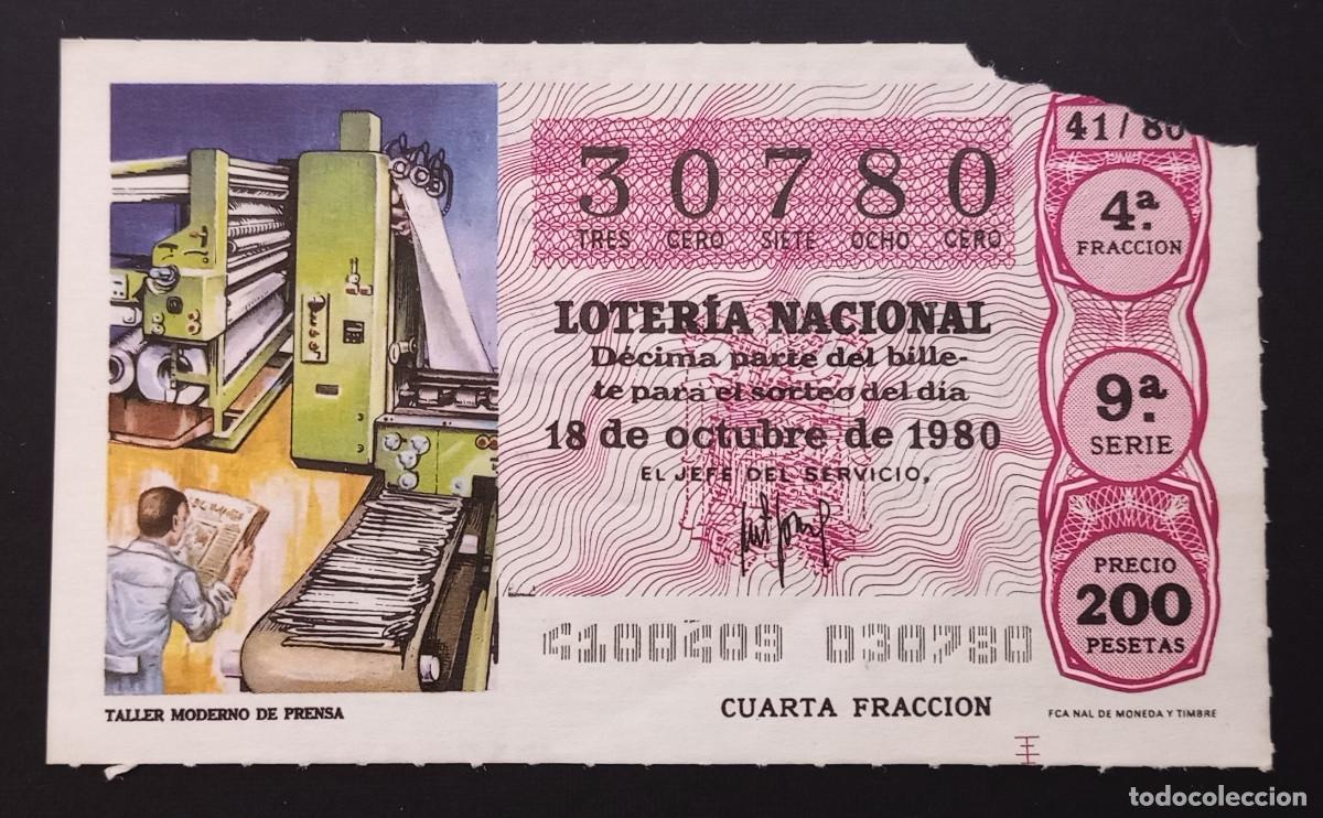 Loter&iacute;a Nacional: D&Eacute;CIMO DE LOTERIA - 18-OCTUBRE-1980 - TALLER MODERNO DE PRENSA