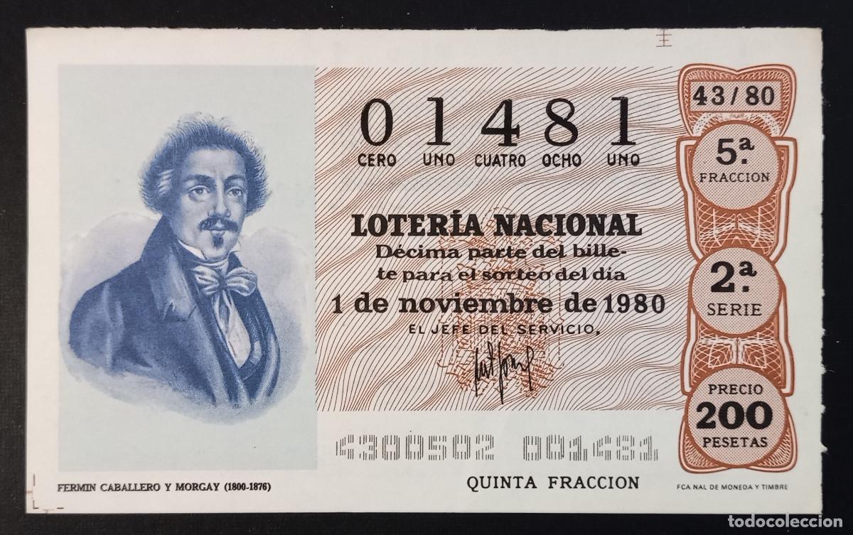 Loter&iacute;a Nacional: D&Eacute;CIMO DE LOTERIA - 1-NOVIEMBRE-1980 - FERM&Iacute;N CABALLERO Y MORGAY