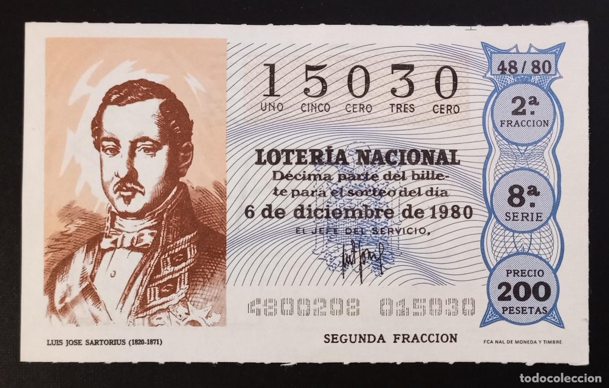Loter&iacute;a Nacional: D&Eacute;CIMO DE LOTERIA - 6-DICIEMBRE-1980 - LUIS JOSE SARTORIUS