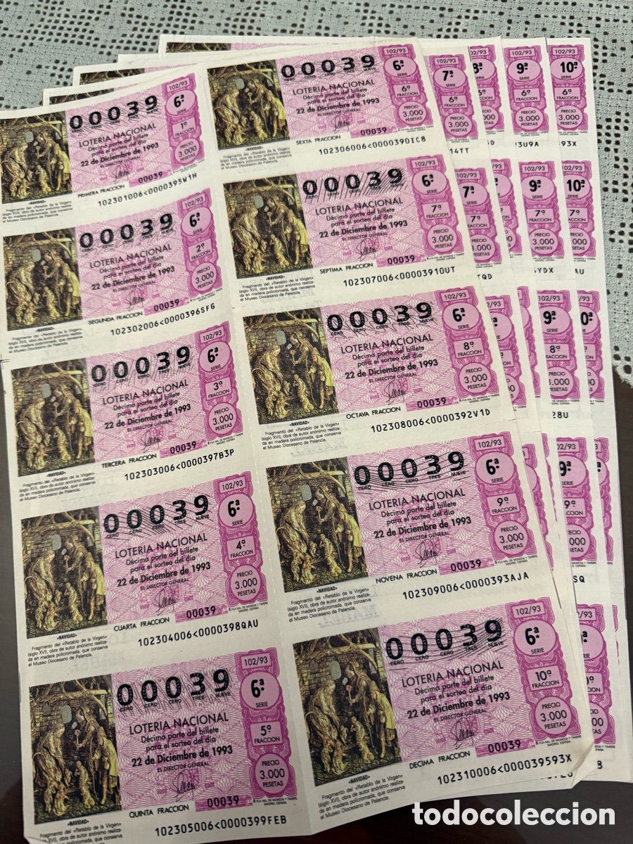 Loter&iacute;a Nacional: Billetes loter&iacute;a Navidad 1993
