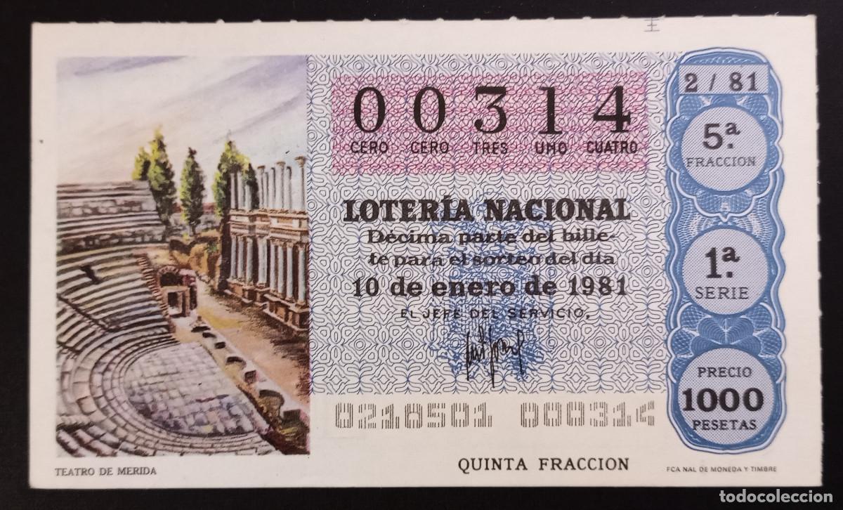 Loter&iacute;a Nacional: D&Eacute;CIMO DE LOTERIA - 10-ENERO-1981 - TEATRO DE M&Eacute;RIDA
