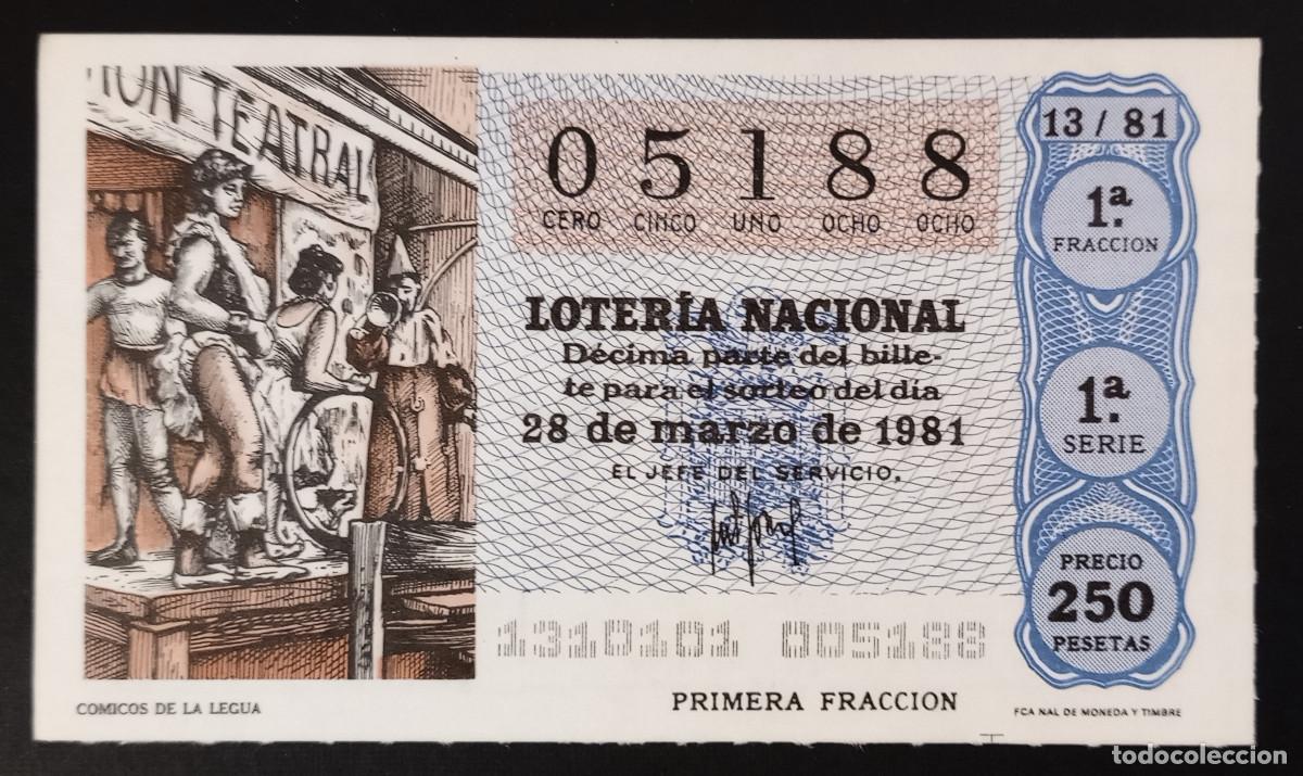Loter&iacute;a Nacional: D&Eacute;CIMO DE LOTERIA - 28-MARZO-1981 - COMICOS DE LA LEGUA