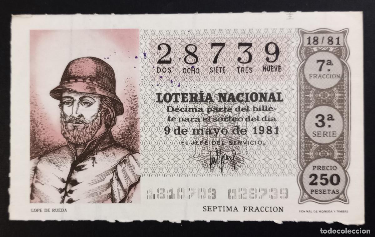 Loter&iacute;a Nacional: D&Eacute;CIMO DE LOTERIA - 9-MAYO-1981 - LOPE DE RUEDA