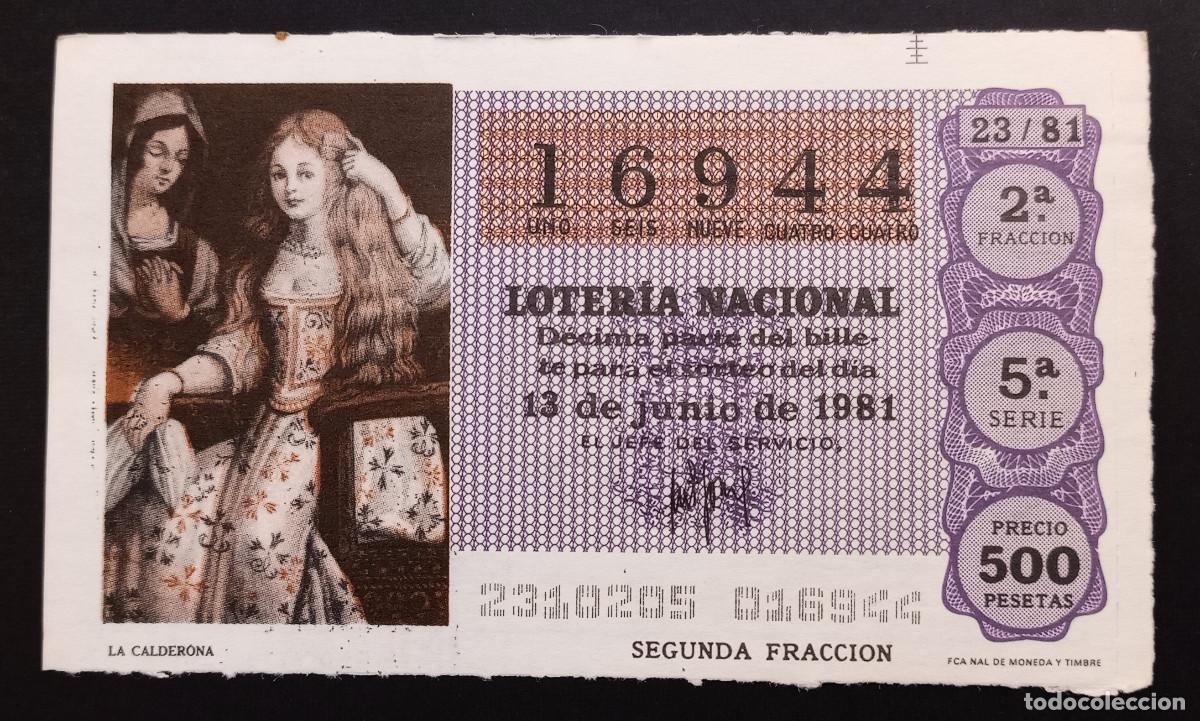 Loter&iacute;a Nacional: D&Eacute;CIMO DE LOTERIA - 13-JUNIO-1981 - LA CALDERONA