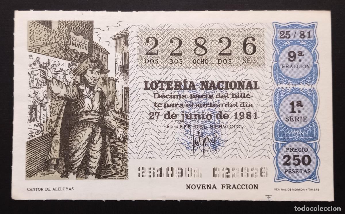 Loter&iacute;a Nacional: D&Eacute;CIMO DE LOTERIA - 27-JUNIO-1981 - CANTOR DE ALELUYAS
