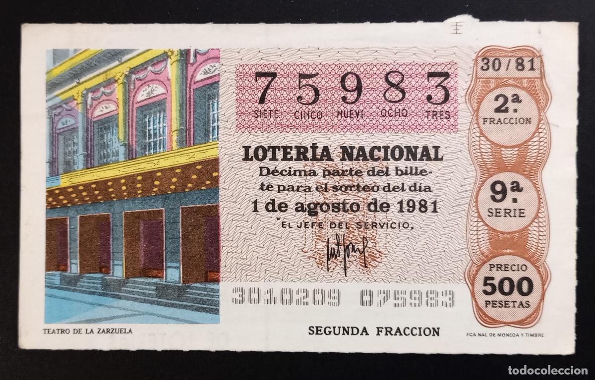 Loter&iacute;a Nacional: D&Eacute;CIMO DE LOTERIA - 1-AGOSTO-1981 - TEATRO DE LA ZARZUELA