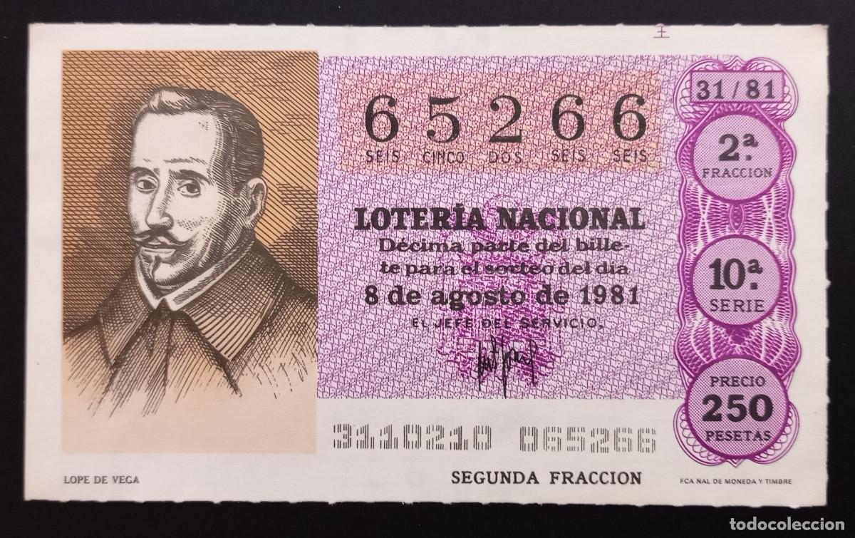 Loter&iacute;a Nacional: D&Eacute;CIMO DE LOTERIA - 8-AGOSTO-1981 - LOPE DE VEGA