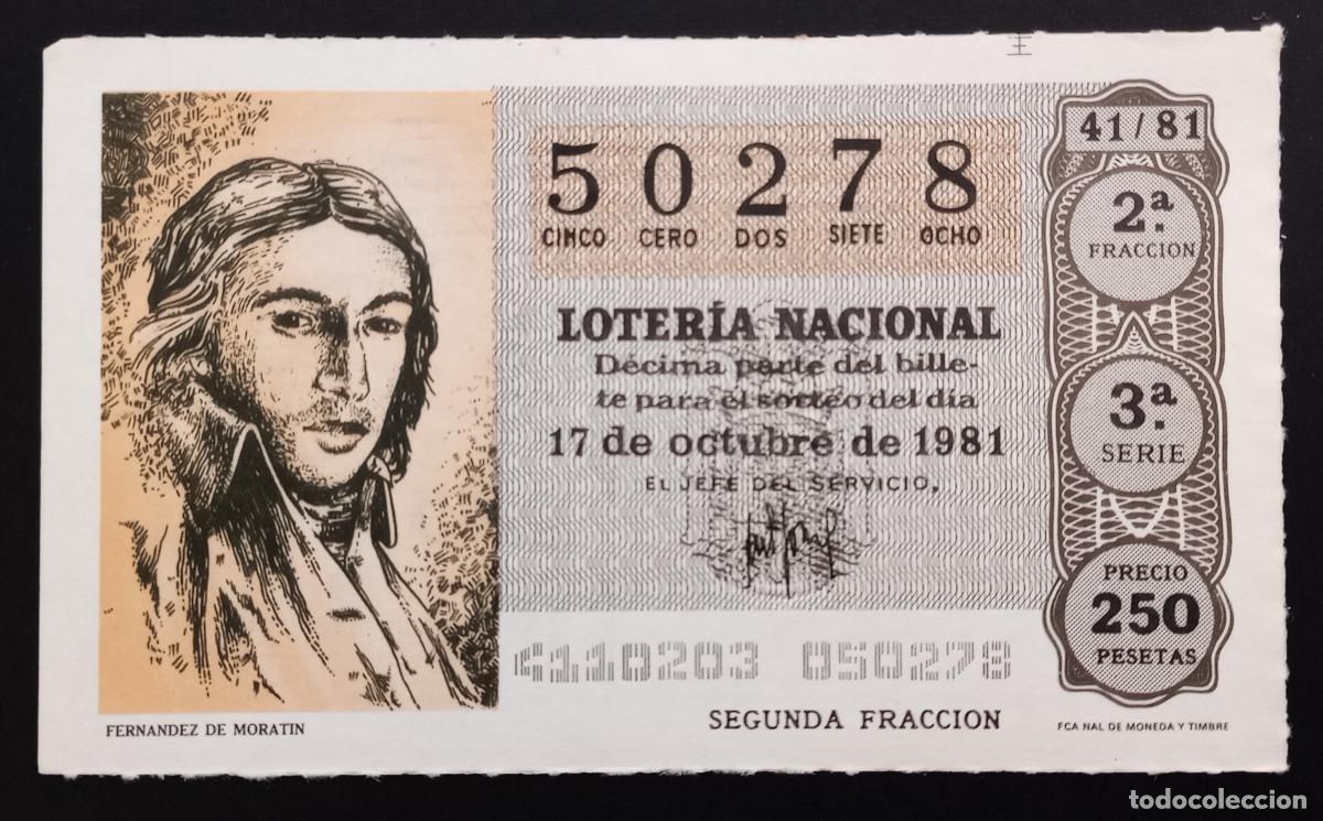 Loter&iacute;a Nacional: D&Eacute;CIMO DE LOTERIA - 17-OCTUBRE-1981 - FERNANDEZ DE MORATIN