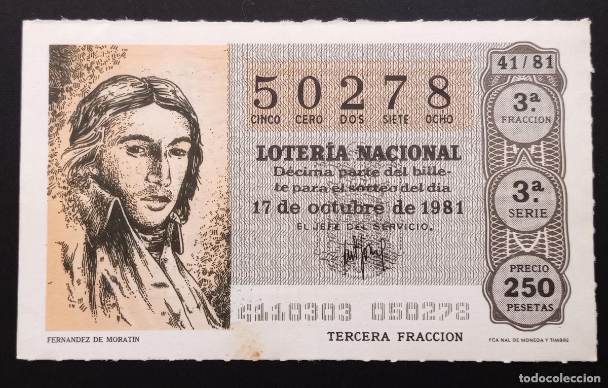 Loter&iacute;a Nacional: D&Eacute;CIMO DE LOTERIA - 17-OCTUBRE-1981 - FERNANDEZ DE MORATIN