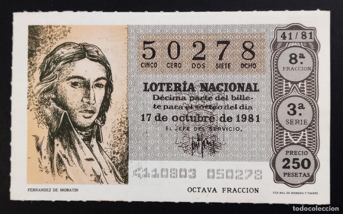 Loter&iacute;a Nacional: D&Eacute;CIMO DE LOTERIA - 17-OCTUBRE-1981 - FERNANDEZ DE MORATIN