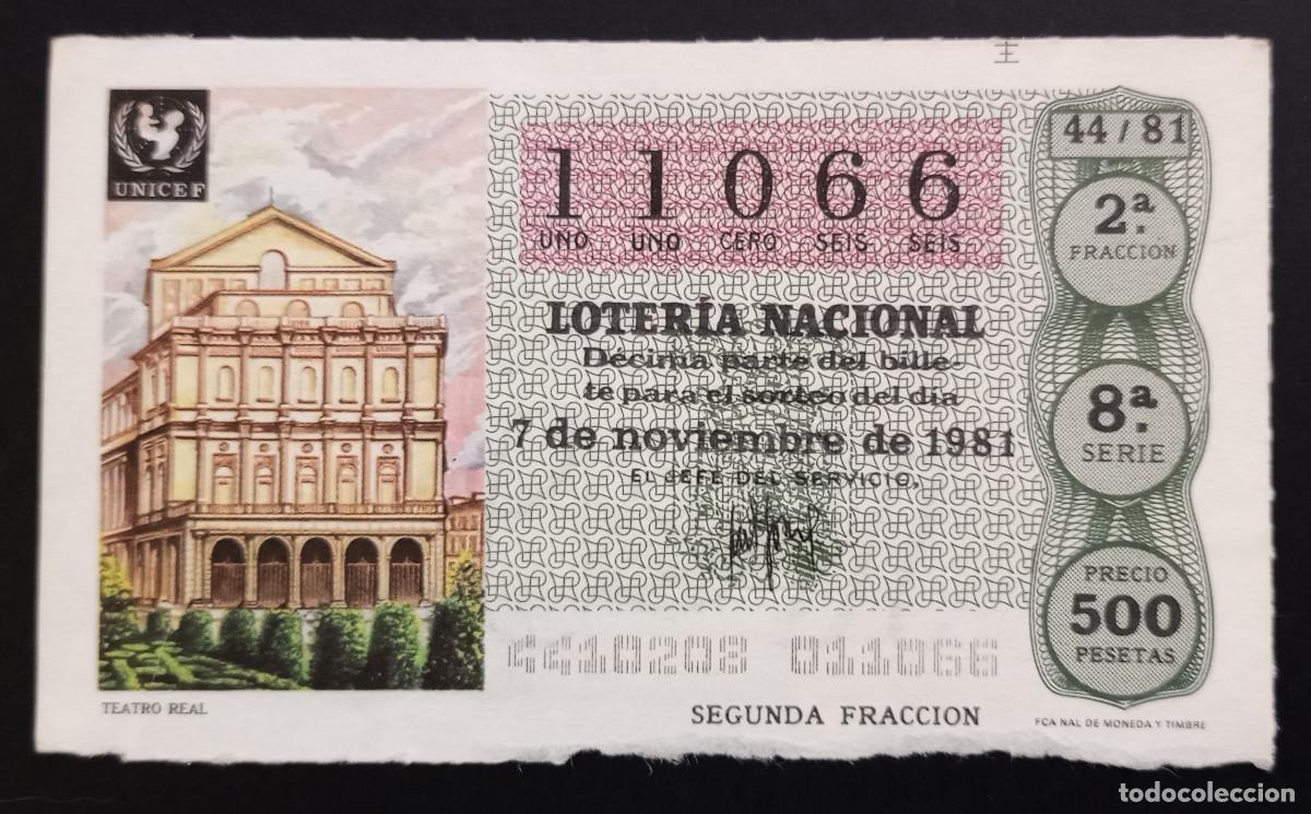 Loter&iacute;a Nacional: D&Eacute;CIMO DE LOTERIA - 7-NOVIEMBRE-1981 - TEATRO REAL