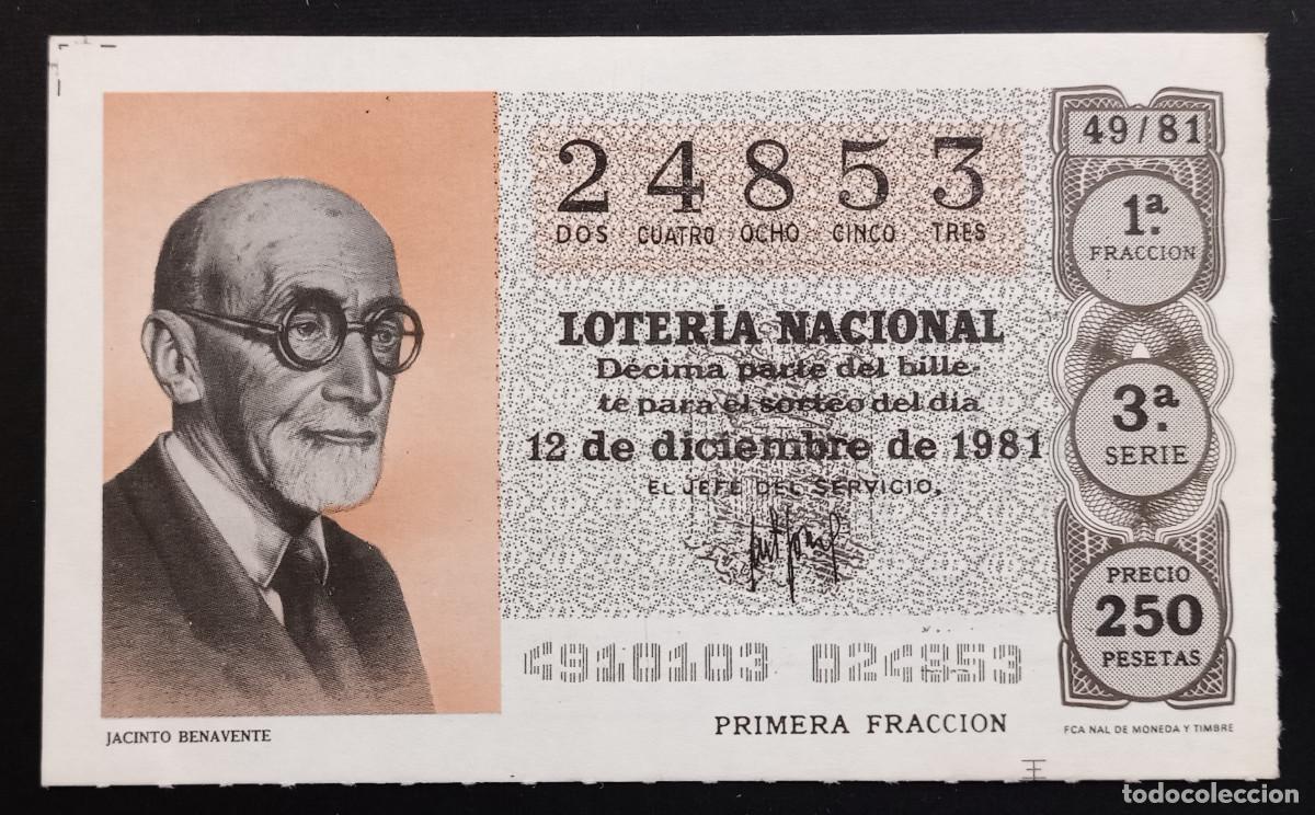 Loter&iacute;a Nacional: D&Eacute;CIMO DE LOTERIA - 12-DICIEMBRE-1981 - JACINTO BENAVENTE
