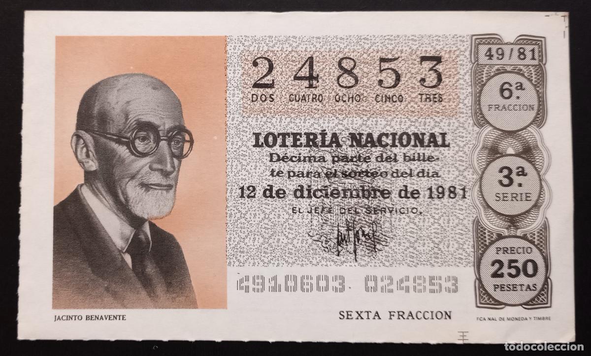 Loter&iacute;a Nacional: D&Eacute;CIMO DE LOTERIA - 12-DICIEMBRE-1981 - JACINTO BENAVENTE