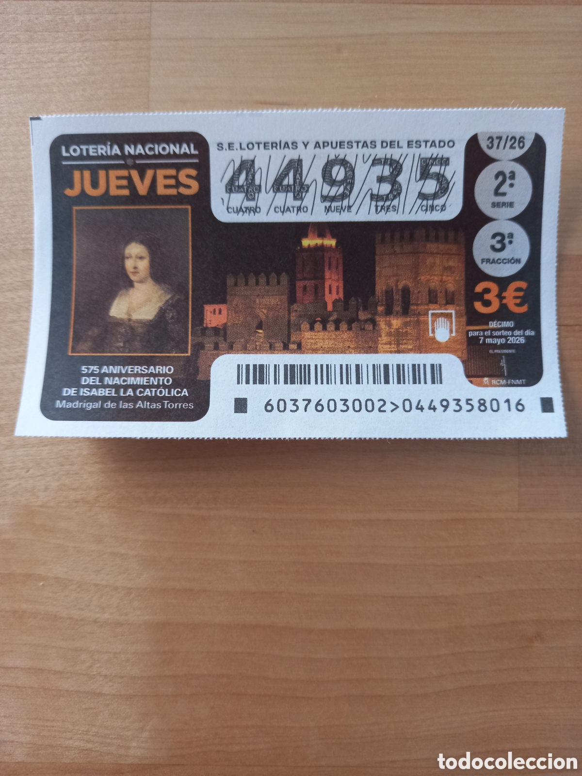 Loter&iacute;a Nacional: LOTER&Iacute;A 7 MAYO 2026 - 575 ANIVERSARIO DEL NACIMIENTO DE ISABEL LA CAT&Oacute;LICA
