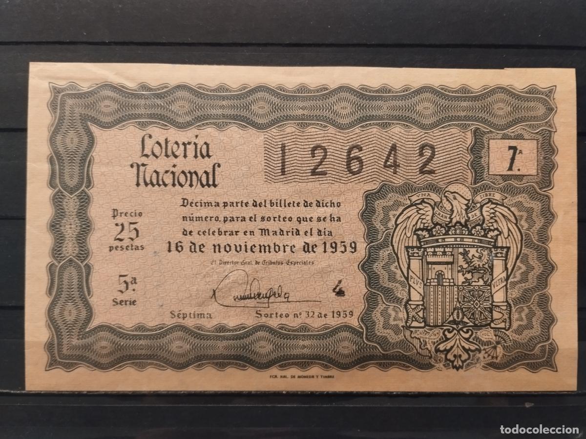 National Spanish Lottery: JT - DECIMO DE LA LOTERIA NACIONAL SORTEO N&ordm; 32/1959. PLANCHA. PERFECTO.