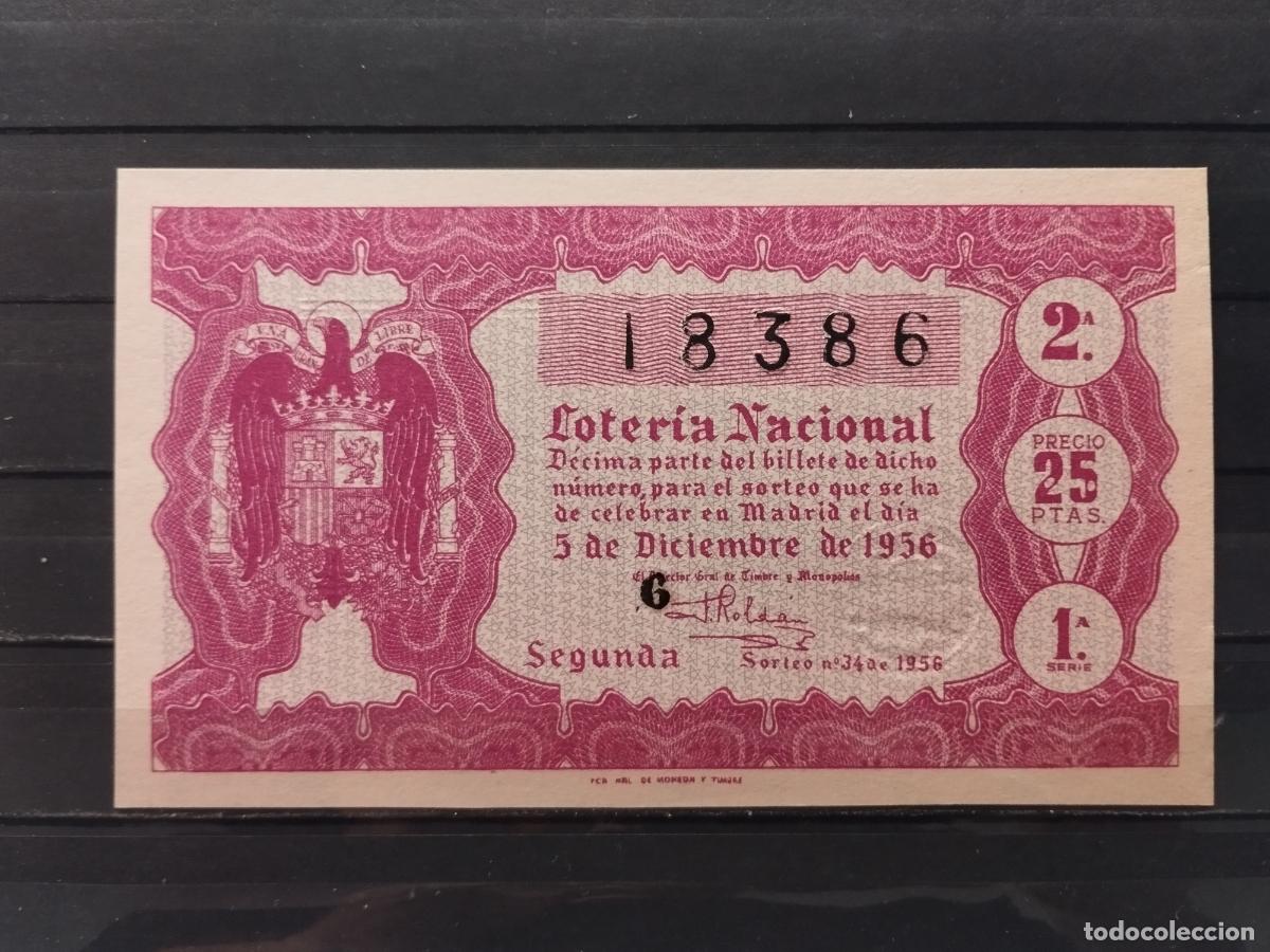 National Spanish Lottery: JT - DECIMO DE LA LOTERIA NACIONAL SORTEO N&ordm; 34/1956. PLANCHA. PERFECTO.