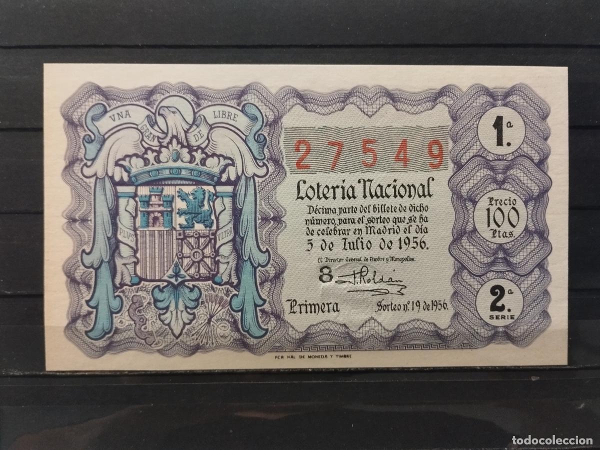National Spanish Lottery: JT - DECIMO DE LA LOTERIA NACIONAL SORTEO N&ordm; 19/1956. PLANCHA.