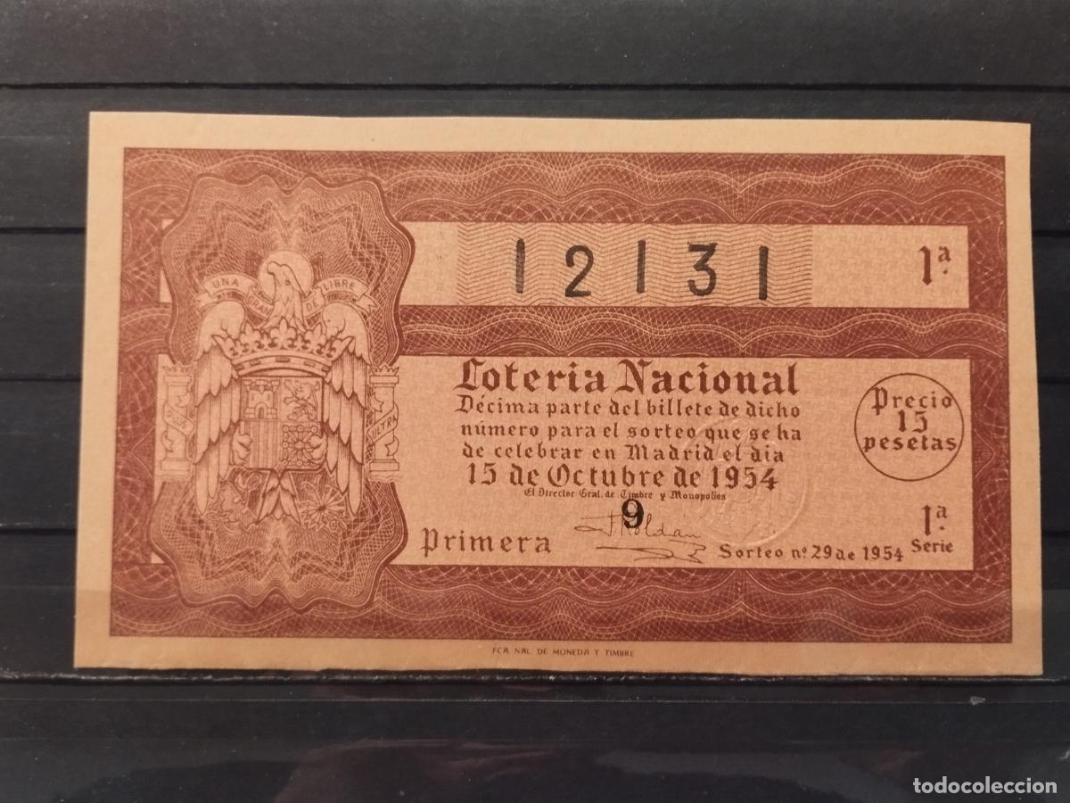 National Spanish Lottery: JT - DECIMO DE LA LOTERIA NACIONAL SORTEO N&ordm; 29/1954. PLANCHA.