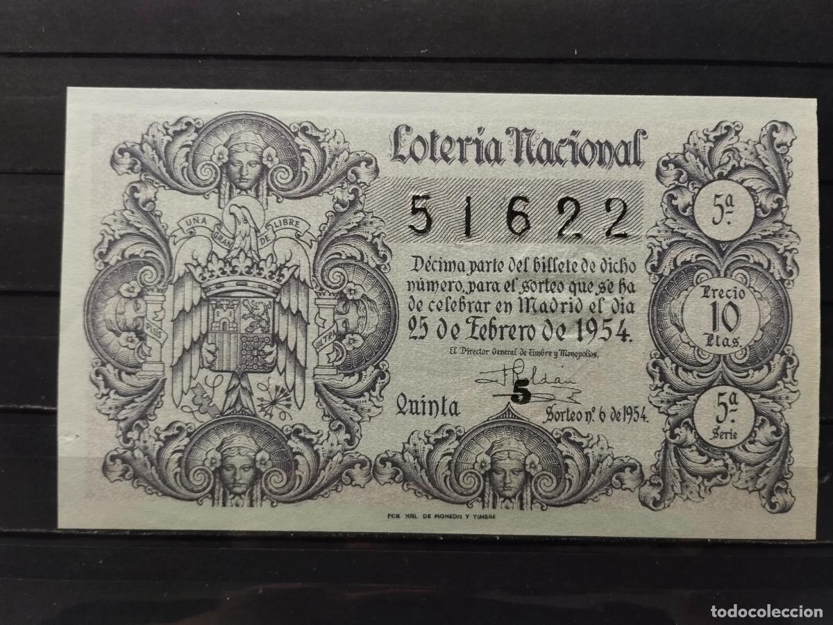 National Spanish Lottery: JT - DECIMO DE LA LOTERIA NACIONAL SORTEO N&ordm; 6/1954. PLANCHA.