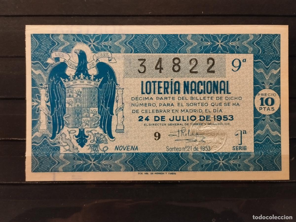 National Spanish Lottery: JT - DECIMO DE LA LOTERIA NACIONAL SORTEO N&ordm; 21/1953. PLANCHA.