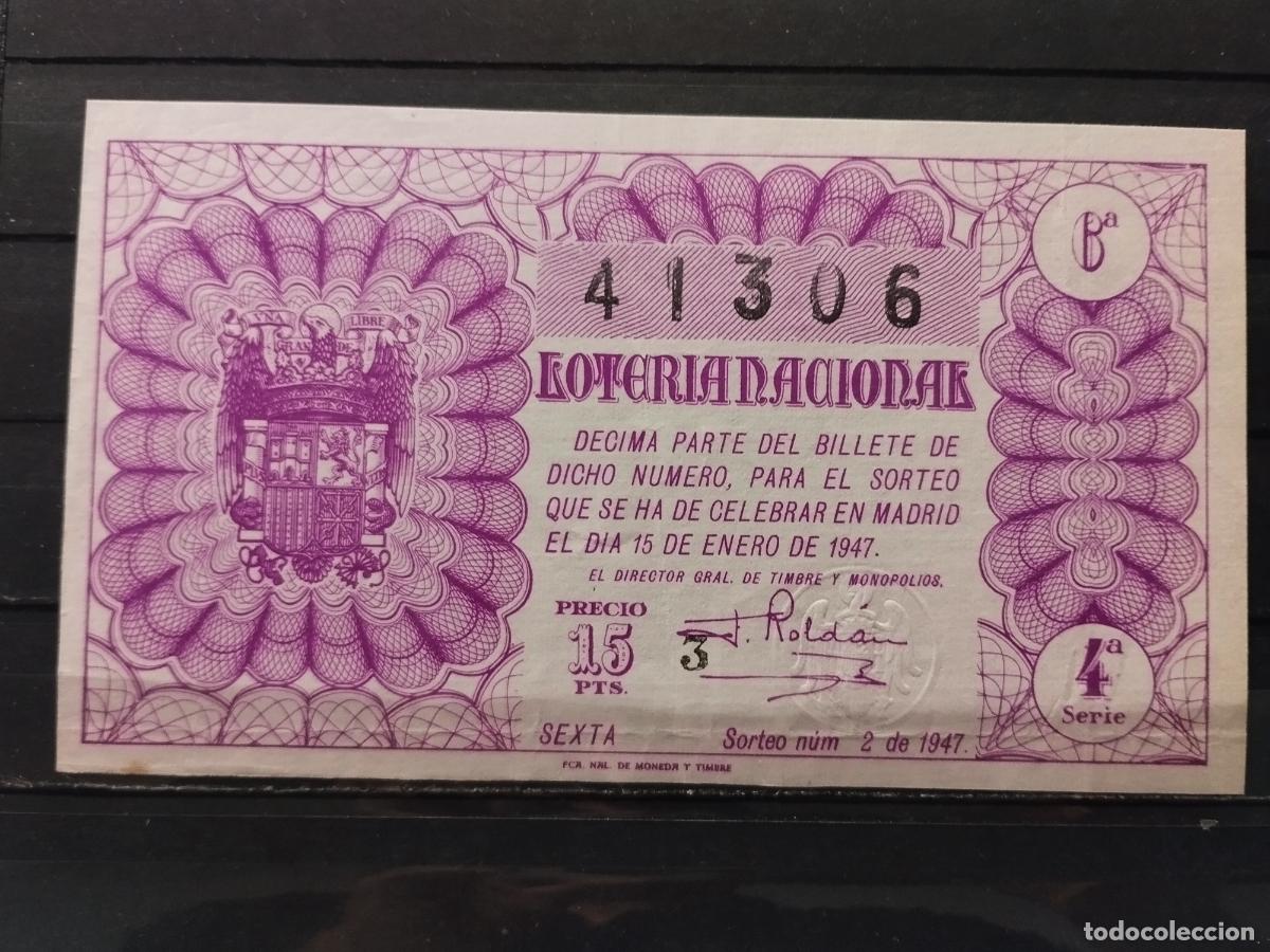 Loterie Nationale: JT - DECIMO DE LA LOTERIA NACIONAL SORTEO N&ordm; 2/1947. MANCHITA Y LIGERO DOBLEZ HORIZONTAL