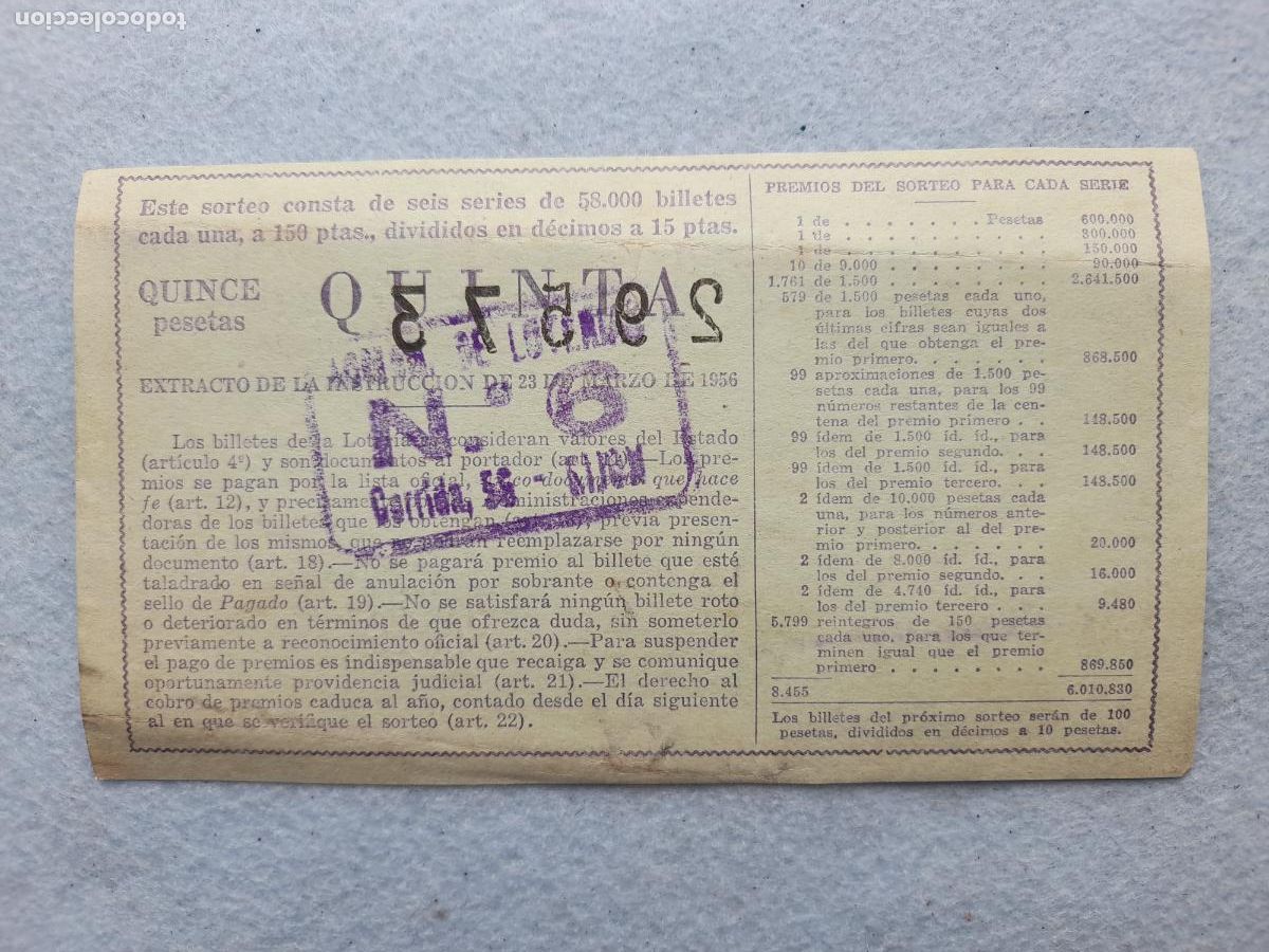 Loter&iacute;a nacional: D&eacute;cimo. Sorteo n&ordm;: 8 de 1957. - Foto 2