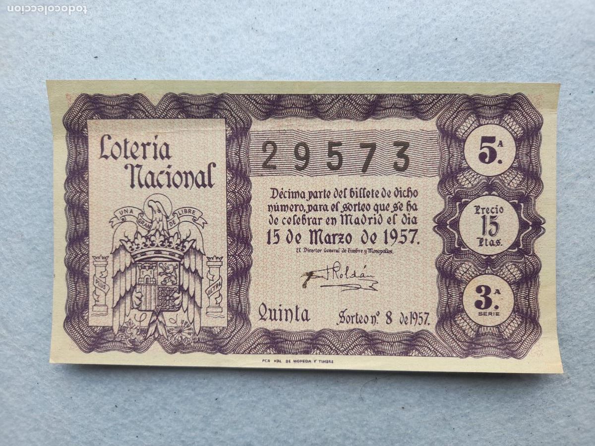 Loter&iacute;a nacional: D&eacute;cimo. Sorteo n&ordm;: 8 de 1957. - Foto 1