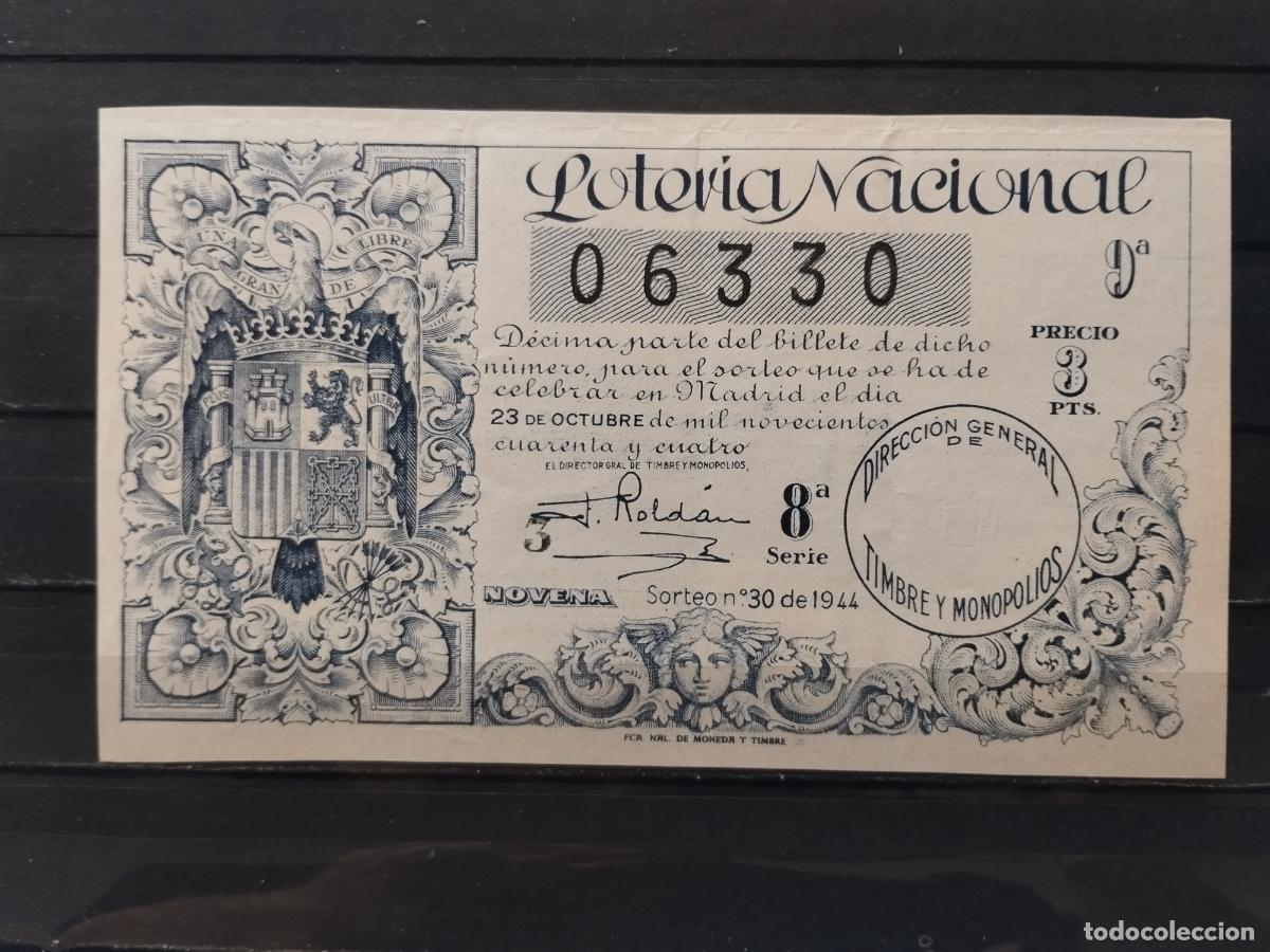 Lotaria Nacional: JT - DECIMO DE LA LOTERIA NACIONAL SORTEO N&ordm; 30/1944. LIGERAS DOBLECES HORIZ Y VERTIC.