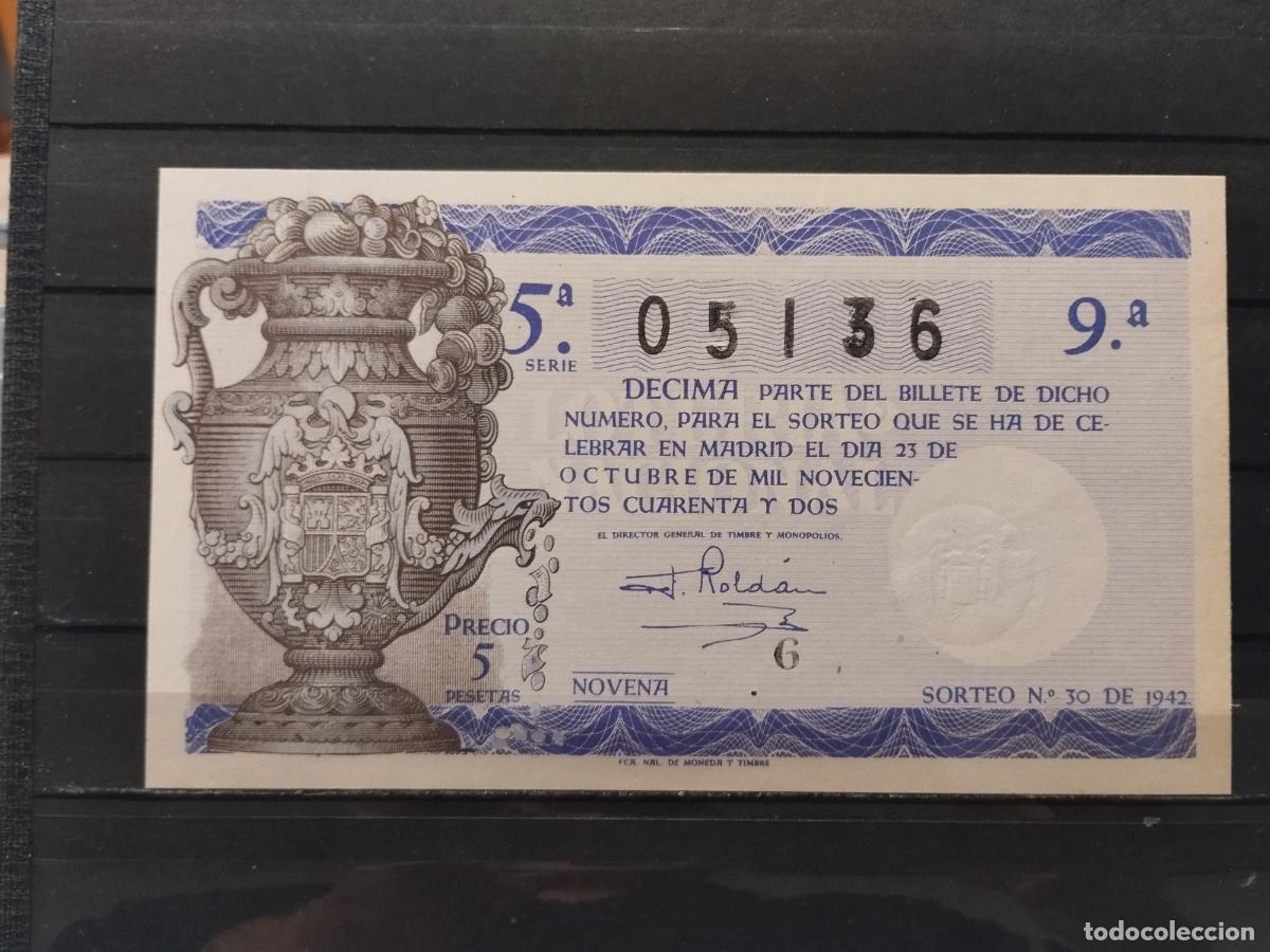 National Spanish Lottery: JT - DECIMO DE LA LOTERIA NACIONAL SORTEO N&ordm; 30/1942. PLANCHA