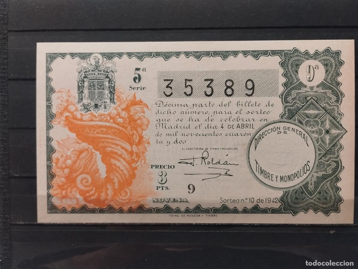 National Spanish Lottery: JT - DECIMO DE LA LOTERIA NACIONAL SORTEO N&ordm; 10/1942. PLANCHA