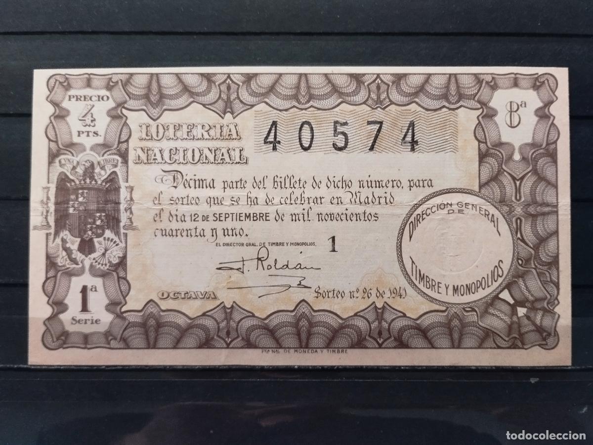 National Spanish Lottery: JT - DECIMO DE LA LOTERIA NACIONAL SORTEO N&ordm; 26/1941. INFIMO DOBLEZ VERTICAL Y HORIZONTAL