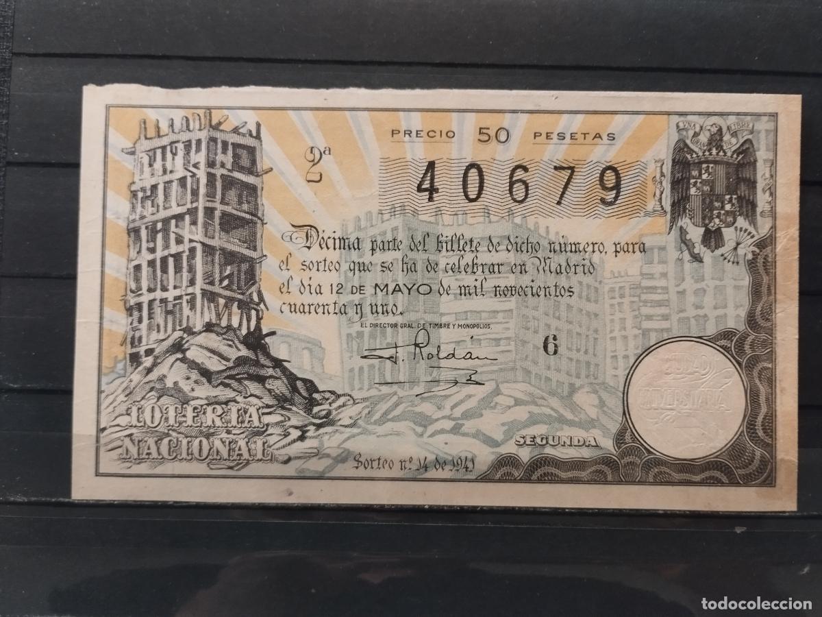 National Spanish Lottery: JT - DECIMO DE LA LOTERIA NACIONAL SORTEO N&ordm; 14/1941. LEER DESCRIPCION