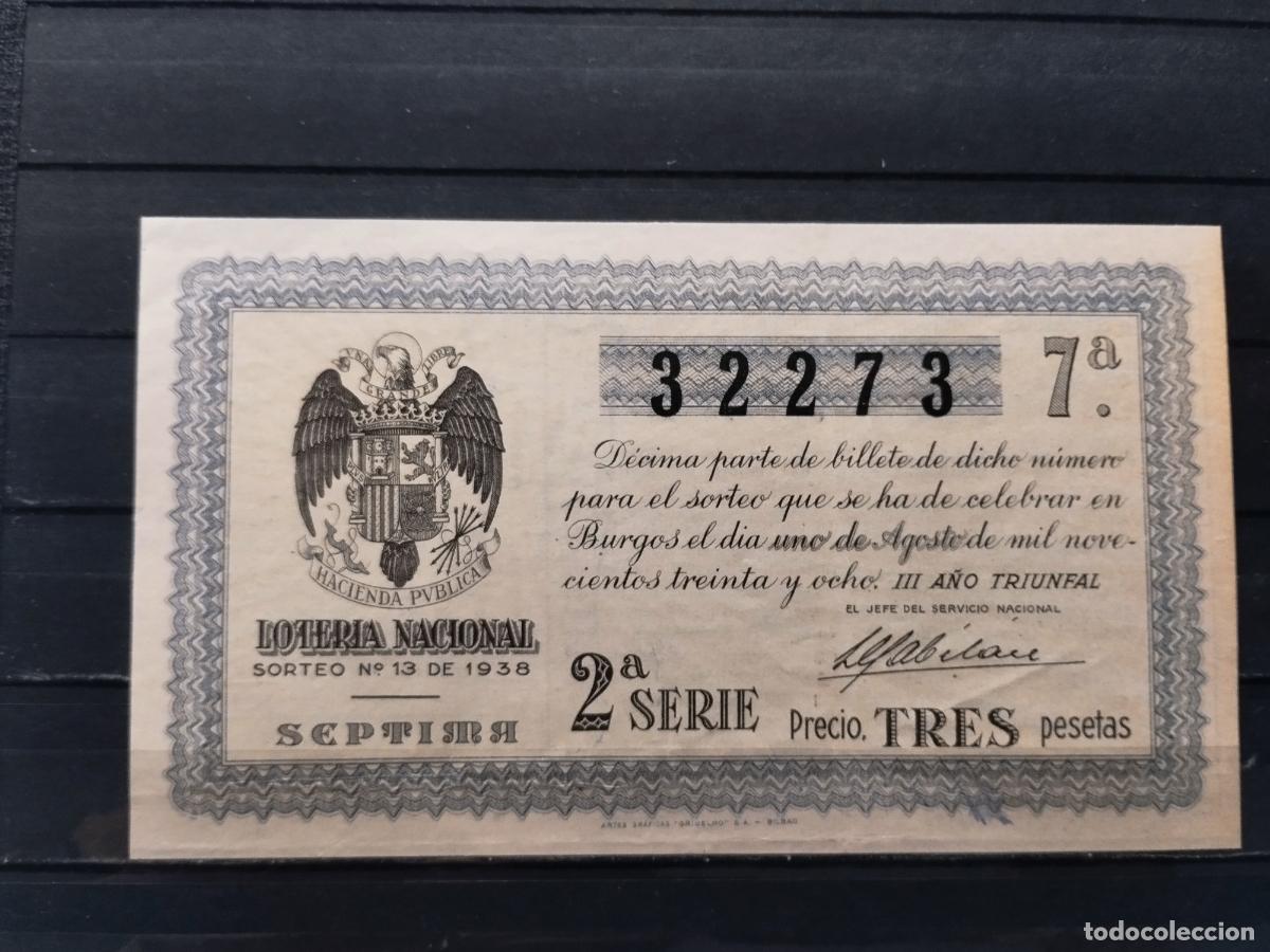Nationale spanische Lotterie: JT - DECIMO DE LA LOTERIA NACIONAL. BURGOS. SORTEO N&ordm; 13/1938. PLANCHA