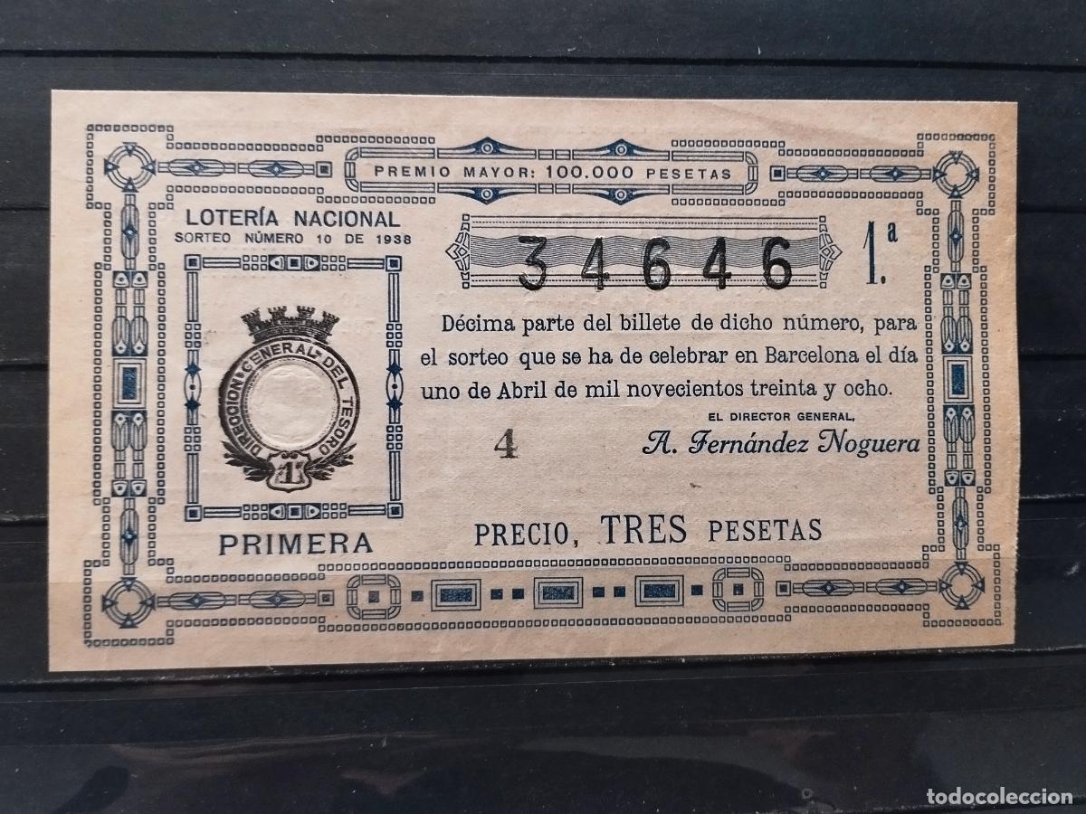National Spanish Lottery: JT - DECIMO DE LA LOTERIA NACIONAL. BARCELONA. SORTEO N&ordm; 10/1938. PLANCHA